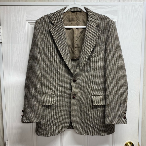 Vtg Harris Tweed Blazer Mens Scottish Wool 2 Button Single Vented Union